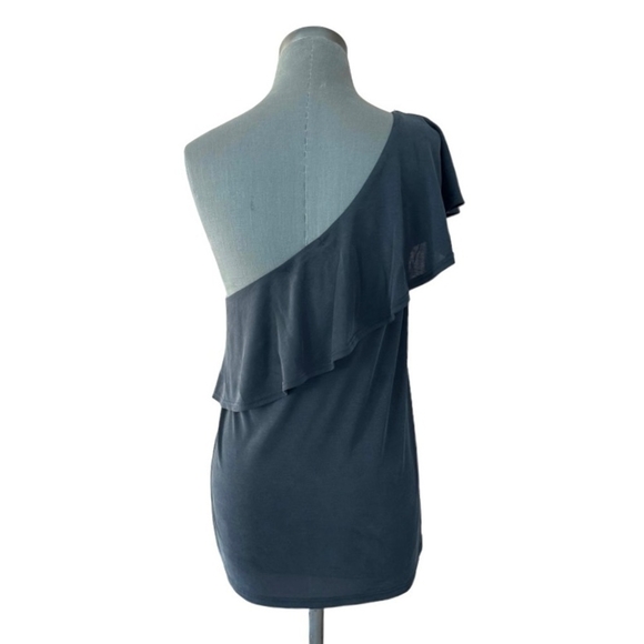 Women’s Top GREEN ENVELOPE Gray Ruffled One Shoulder Shirt Top Loose Fit Blouse - Picture 4 of 6